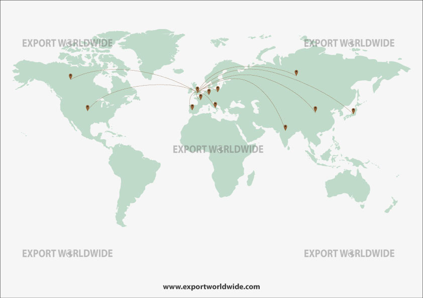 World map showing international markets for overseas marketing