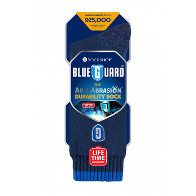 Blueguard indestructible socks in blue and black in original packaging