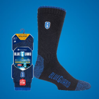 heavy duty work socks in front of blue background unpackaged and in original packaging
