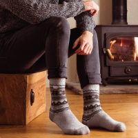 Man wearing the warmest socks in the world from leading thermal sock supplier.