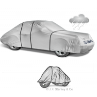 Waterproof car cover protects vehicles from wet weather.