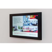 Wall-mounted retail digital signage.