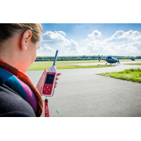 The cirrus basic decibel meter in use at an airport.