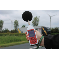 The Optimus green environmental and occupational noise measurement tool in use.