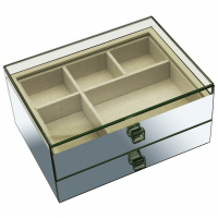 By Savvy Large Mirrored Glass Jewellery Box with Linen Lining and two pull out drawers for stacking on other trays in the Reflection range