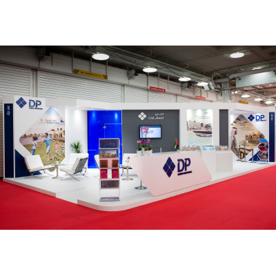 Trade show booth designers stand at a exibition