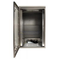 Waterproof rack mount cabinet open showing inside of unit
