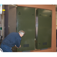 Drive thru kiosk manufacturer working on a digital menu board.