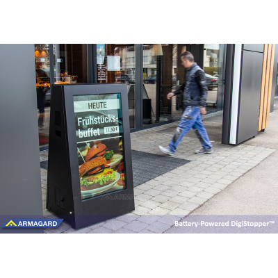 Portable DigiStopper in use outside a restaurant.