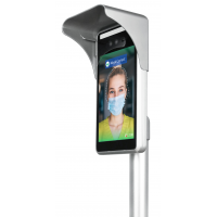 body temperature kiosk with facial recognition with sunshade.