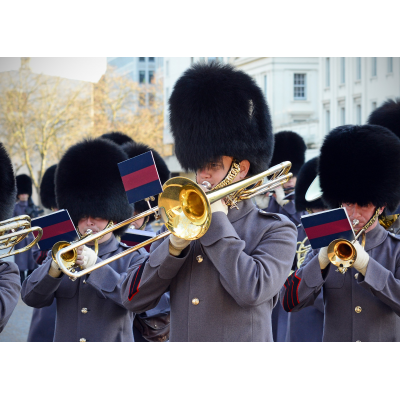 a marching band plays marching band instruments