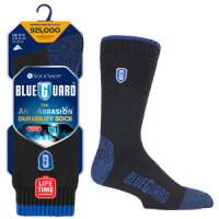 Calcetines de trabajo azul marino y negro Blueguard con un calcetín empaquetado y un par en su embalaje original