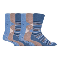 Calcetines estampados en azul y marrón del fabricante de calcetines cómodos.
