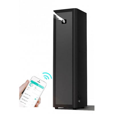 Ambientador de hotel en color negro con control por aplicación Bluetooth.
