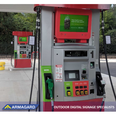 La pompe à pompe numérique d'Armagard utilisée sur le parvis d'une station-service. Voir cela sur integrated systems europe 2020.